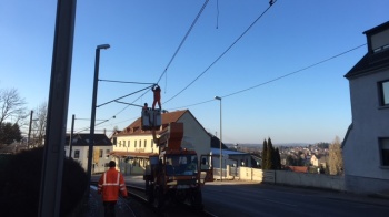 Reparatur an der Saarbahn-Oberleitungen