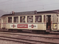 Beiwagen 262 mit "Martini-Werbung" im Kleinbahnhof Halberg/Brebach, 1960