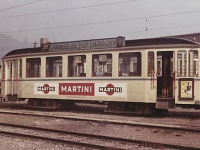 Beiwagen 262 mit "Martini-Werbung" im Kleinbahnhof Halberg/Brebach, 1960