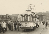 Einweihung der Malstatter Brücke und Eröffnungsfahrt der Linie 14 mit TW 22, 1955