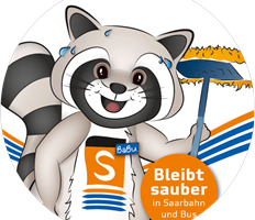 BaBu – das sympathische Maskottchen ruft zum Sauber-bleiben auf. Weitere Informationen unter  www.saarbahn.de/bleibtsauber 