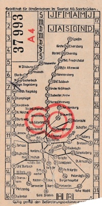 Das Streckennetz von Bus und Straßenbahn zusammen, der Bus dargestellt als dünnere Linien (1938)